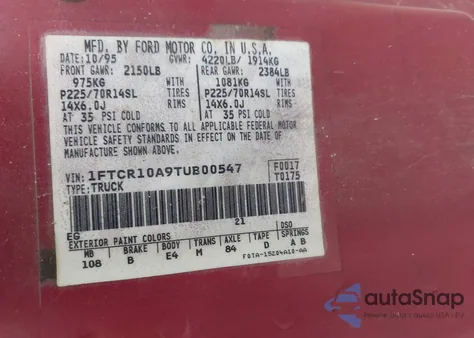 1996 Ford Ranger from USA, damaged, VIN 1FTCR10A9TUB00547